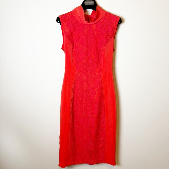 Reiss Lace Fit Red Orange Cocktail Dress Size 2 - Picture 1 of 12